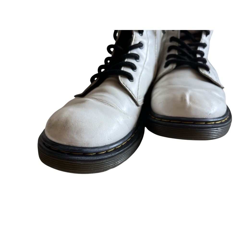 Dr Martens Kids 2 White Leather Combat Boots Side Zip Lace Up Black Sole Size